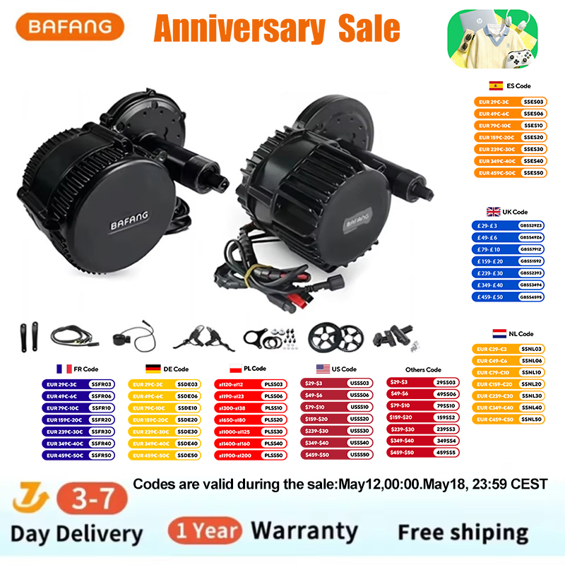 Side Hung Mid Drive Motor Kit - Bafang bbshd 1000w 52v 48v 68mm